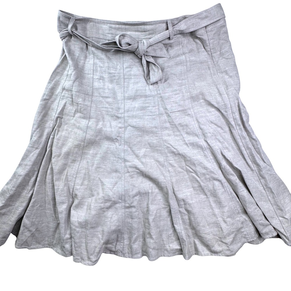 JH Collectibles Skirt Women 16 Tan Linen Blend Belted A-Line Coastal Beach Light